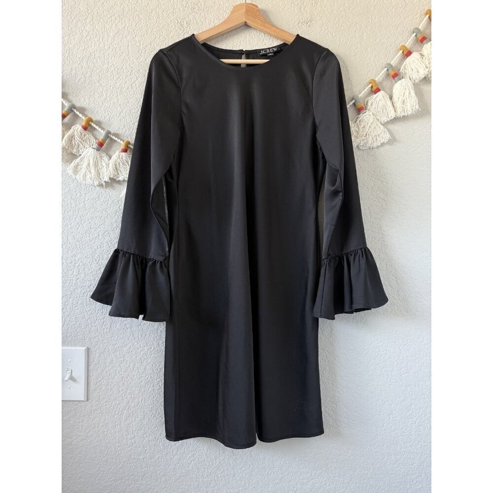J. Crew Winter Garden Black Flare Sleeve Silky Mini Dress Whimsical Careerwear 8